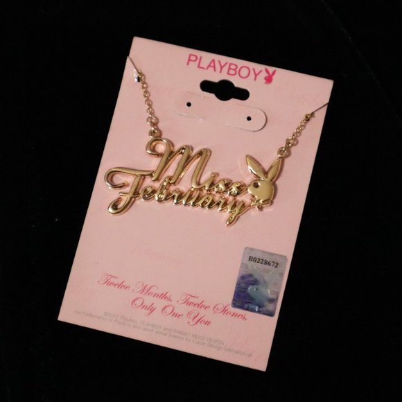 Playboy Necklace Miss February Bunny Pendant Gold Plated Birthstone NWT RARE y2k - Picture 12 of 15